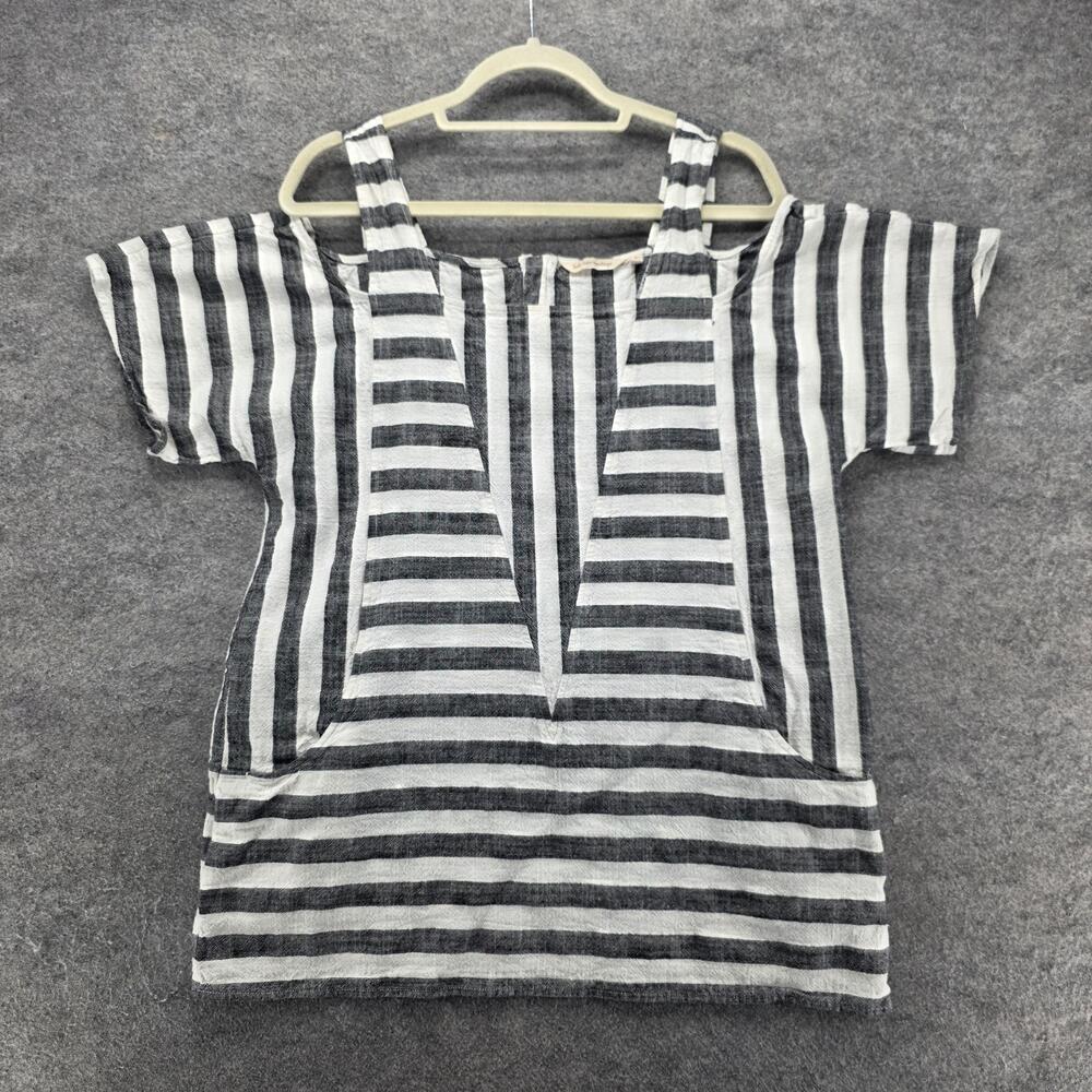 Soft Surroundings Tunic Blouse Womens S Black Square Neck Short Sleeve Zip